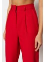 Trendyol červené rovné skládané tkané kalhoty se širokými nohavicemi