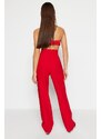 Trendyol červené rovné skládané tkané kalhoty se širokými nohavicemi