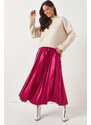 Olalook A-Line Pleated Skirt With Fuchsia Leather Look