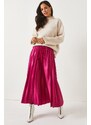 Olalook A-Line Pleated Skirt With Fuchsia Leather Look