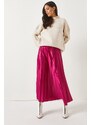 Olalook A-Line Pleated Skirt With Fuchsia Leather Look