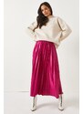 Olalook A-Line Pleated Skirt With Fuchsia Leather Look