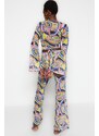 Trendyol Abstract Patterned Woven Tie Blouse and Pants Suit