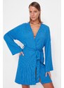 Trendyol Blue Belted Mini Woven Kimono & Kaftan