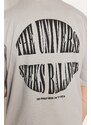 Trendyol Gray Oversize Fluffy Text Printed 100% Cotton T-Shirt