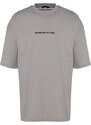 Trendyol Gray Oversize Fluffy Text Printed 100% Cotton T-Shirt