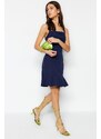 Trendyol Navy Blue Pleated A-line/Bell Form Mini Woven Dress