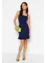 Trendyol Navy Blue Pleated A-line/Bell Form Mini Woven Dress