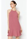Trendyol Růžový rovný střih Mini Tkaná Sukně Volán Tkané šaty