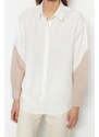 Trendyol Ecru Color Block Boyfriend Wide Fit Woven Shirt