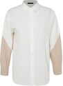 Trendyol Ecru Color Block Boyfriend Wide Fit Woven Shirt