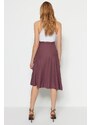 Trendyol Plum Midi Woven Skirt with a Slit Detailed