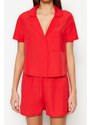 Trendyol Dark Red Terrycotton Shirt-Shorts Woven Pajamas Set