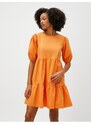 Koton Mini Poplin Dress with Balloon Sleeves Ruffles Crew Neck Cotton