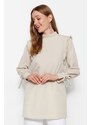 Trendyol Stones Woven Cotton Tunic with Ruffle Shoulder and Cuff