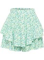 Trendyol Mint Ruffle Patterned High Waist Mini Knitted Shorts Skirt