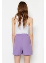 Trendyol Lilac Pleat Detailed Crepe Knitted Shorts Skirt