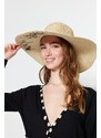 Trendyol Beige Women's Slogan Detailed Straw Flare Hat