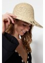 Trendyol Beige Women's Slogan Detailed Straw Flare Hat