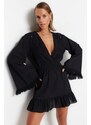 Trendyol černé mini tkané krajkové plážové šaty ze 100% bavlny