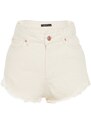 Trendyol Bridal Ecru Denim Tasseled Denim 100% Cotton Shorts & Bermuda