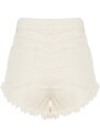 Trendyol Bridal Ecru Denim Tasseled Denim 100% Cotton Shorts & Bermuda