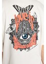 Pánské oversize/široké tričko Mystic se 100% bavlněným potiskem Trendyol Ecru