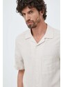 Plátěná košile Calvin Klein pánská, béžová barva, regular
