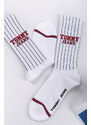 Tommy Hilfiger Bílé vysoké ponožky TJ Sock Pinstripe