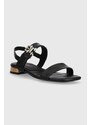 Kožené sandály Tommy Hilfiger HARDWARE FLAT SANDAL dámské, černá barva, FW0FW07094