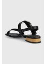 Kožené sandály Tommy Hilfiger HARDWARE FLAT SANDAL dámské, černá barva, FW0FW07094