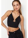 Trendyol Black Crop Lined Weaving Bustier With Window/Cut Out Detail With Accessories