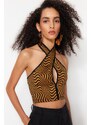 Trendyol Multi Color Crop Knitted Window/Cut Out Detailed Animal Print Bustier