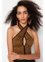 Trendyol Multi Color Crop Knitted Window/Cut Out Detailed Animal Print Bustier