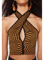 Trendyol Multi Color Crop Knitted Window/Cut Out Detailed Animal Print Bustier