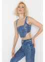 Trendyol Blue Foil Printed Denim Bustier