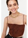 Trendyol Brown Crop Lined Corset Detailed Lace Bustier