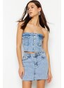 Trendyol Blue Stitch Detail Strapless Denim Bustier