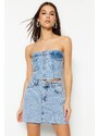 Trendyol Blue Stitch Detail Strapless Denim Bustier