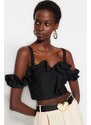 Trendyol Black Crop Lined Woven Ruffle Bustier