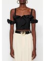 Trendyol Black Crop Lined Woven Ruffle Bustier