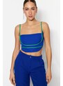 Trendyol Blue-Green Crop Weave Trim Bustier