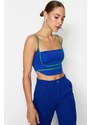 Trendyol Blue-Green Crop Weave Trim Bustier