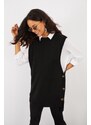 Cool & Sexy Women's Black Buttoned Sides Sleeveless Knitwear Tunic YV75