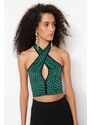 Trendyol Black-Green Crop Knitted Window/Cut Out Detailed Animal Print Bustier