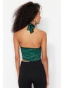 Trendyol Black-Green Crop Knitted Window/Cut Out Detailed Animal Print Bustier