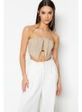 Trendyol Beige Crop Lined Woven Accessoried Bustier