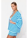 Trendyol Blue Striped Belted Mini Knitted Kimono & Caftan