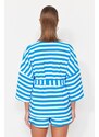 Trendyol Blue Striped Belted Mini Knitted Kimono & Caftan