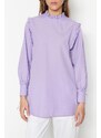 Trendyol Lilac Woven Cotton Tunic with Ruffle Shoulder and Cuff